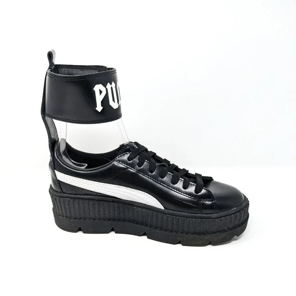 Puma Fenty Womens 9 Ankle Strap Creepers Platform Black Leather Sneakers EUC - Picture 2 of 10